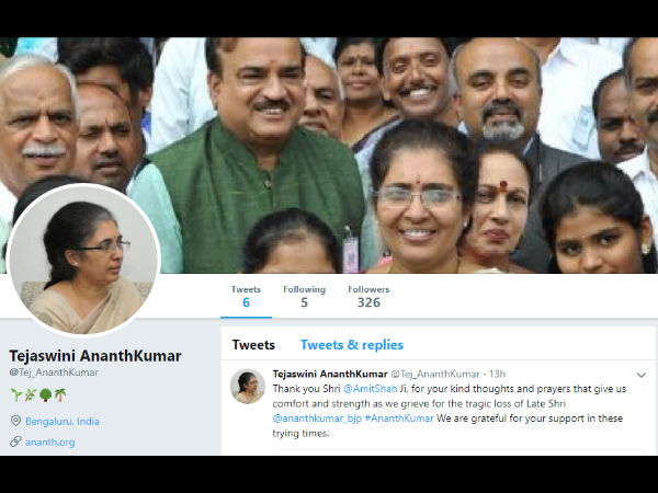 Tejaswini opens New Twitter account with Ananthkumars name 