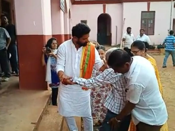 Congress candidate Mithun Rai who helped the senior citizen