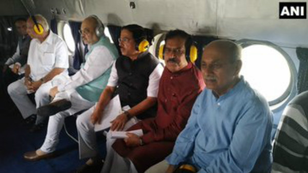 Amit Shah aerial survey of flood situation in North Karnataka