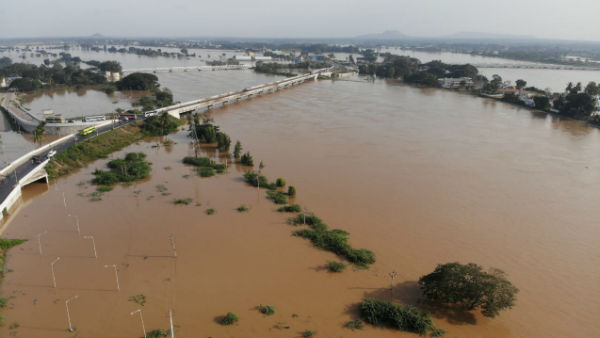 Here is the visual of Drone Triveni Sangama effected by flood Here is the visual of Drone Triveni Sangama effected by flood