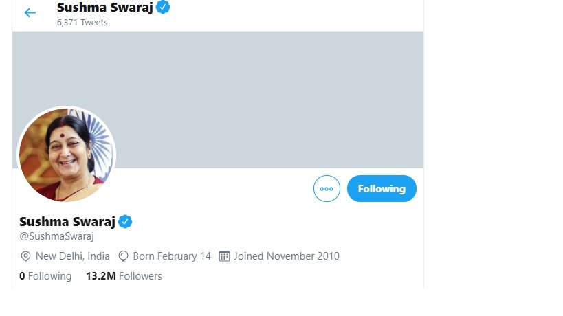 Sushma Swaraj Followed No One On Twitter