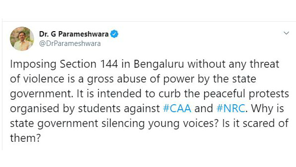Ex DCM Dr.G.Parameshwar Attacked On Government In Twitter