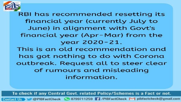 Fake: RBI did not reset its financial year due to coronavirus