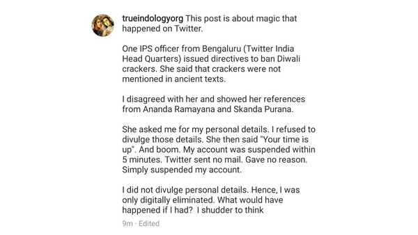 Twitter Suspends True Indology Again Amid Spat With D Roopa IPS 