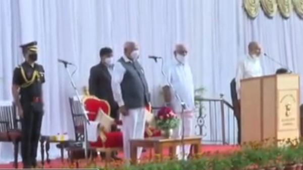 At a simple ceremony in the Raj Bhavan 7 people were sworn in as Cabinet Ministers At a simple ceremony in the Raj Bhavan 7 people were sworn in as Cabinet Ministers