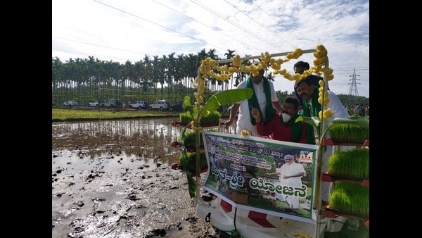 Minister BC Patil Launched Rice Transplanter Machine 
