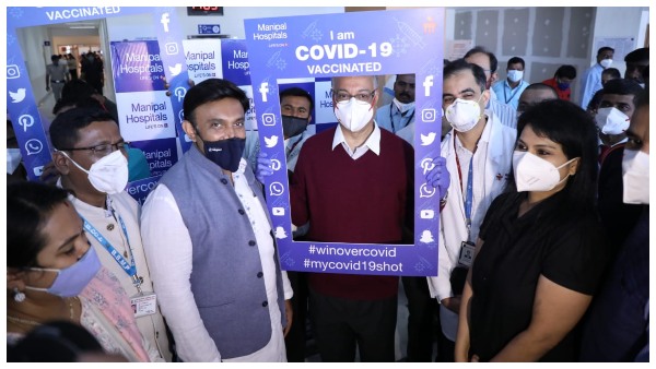 Sudhakar visits Corona vaccination Drive at Manipal Hospital, Bengaluru 