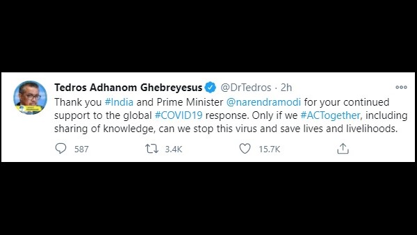 WHO Chief Thank India For Continuous Support To Global Covid Situation