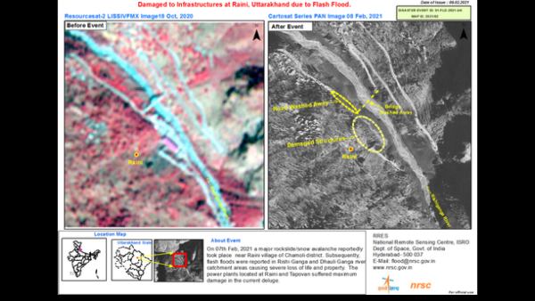 ISROs NRSC Releases First Images Of Glacier Burst In Uttarakhand ISROs NRSC Releases First Images Of Glacier Burst In Uttarakhand