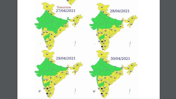 ಏಪ್ರಿಲ್ 27ರಂದು ದೇಶದ ವಿವಿಧೆಡೆ ಮಳೆ 
