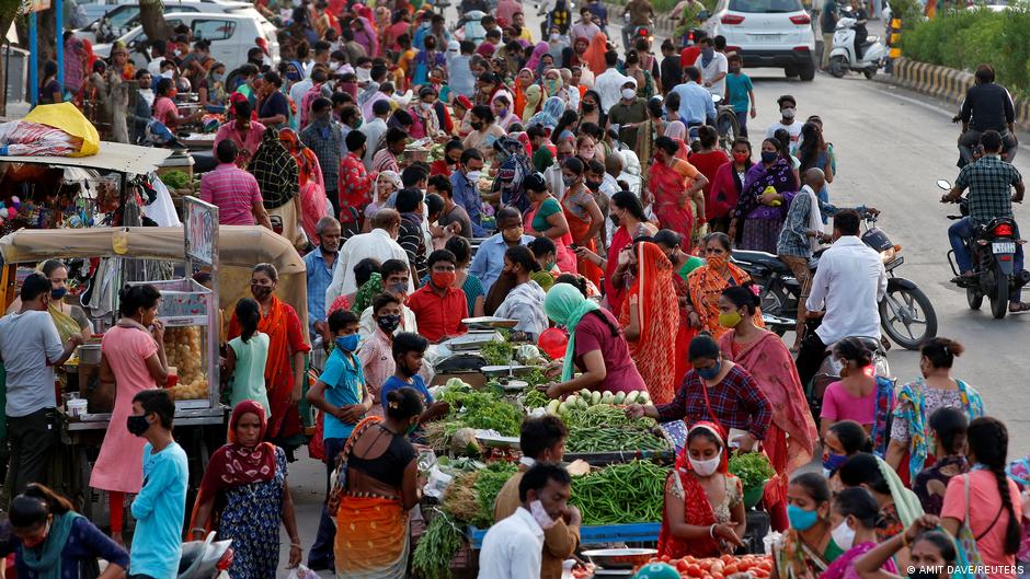 Crowds at a vegetable market in Ahmedabad as coronavirus restrictions are eased
