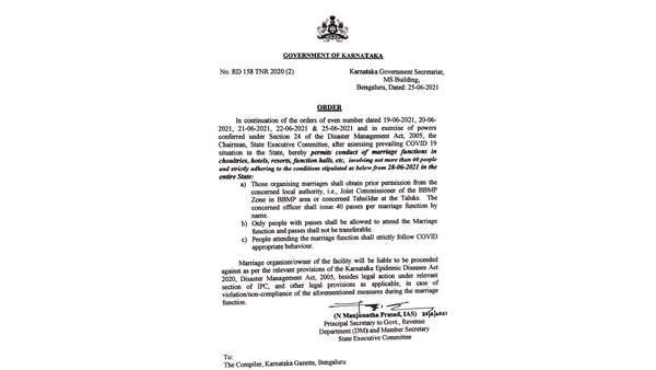State Government Issues Order Permitting Marriages From June 28