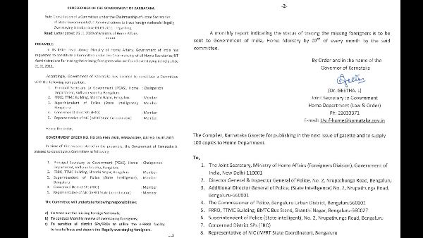 Constitution of a committee to administration to track foreign nationals illegally Overstaying in Karnataka