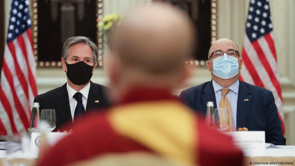 The top US diplomat is in India for talks on human rights, vaccines and Afghanistan before heading on to Kuwait.