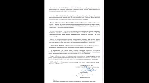 Government transfers eleven IAS officers in Karnataka 