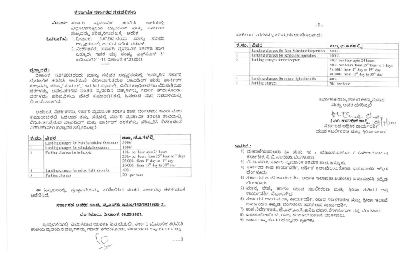 Aircraft landing and parking rate revised on at Jakkur Aerodrome Aircraft landing and parking rate revised on at Jakkur Aerodrome