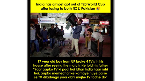 Fact Check: Netizen falsely link Indias T20 rout with image of youth smashing TV