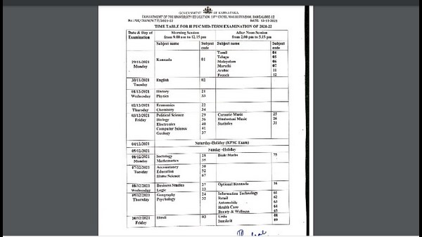 karnataka second puc mid-term exams announced; Time Table is Here