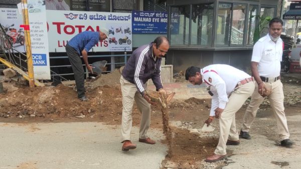 Shivamogga Traffic Police Filled Potholes 