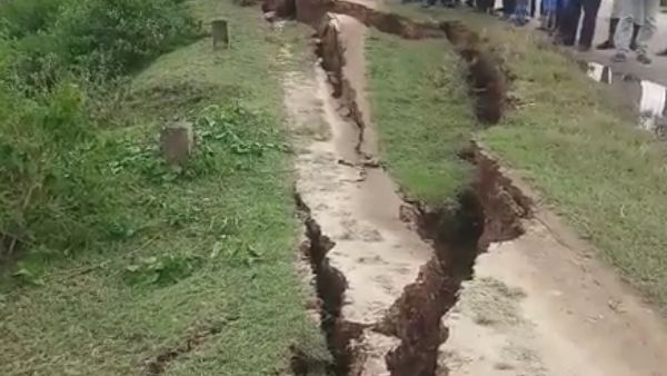 ಕೆರೆ ಬಳಿ ಬಿರುಕು ಬಿಟ್ಟ ಭೂಮಿ