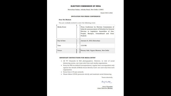 The Announcement of the 5 States Assembly Election Date at 3.30 pm Today