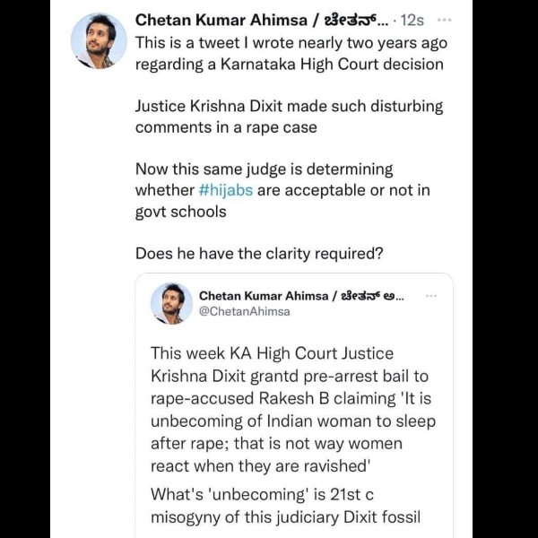 Sandalwood Actor Chetan Kumar Detained by Sheshadripuram Police for Post on Hijab