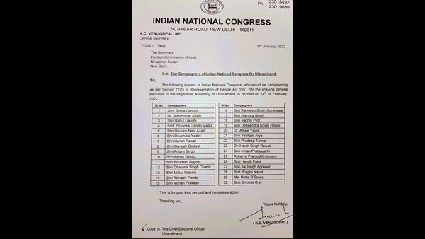 Uttarakhand Election 2022: Congress Star Campaigners List Announced