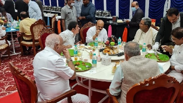 ಬೊಮ್ಮಾಯಿ, ಯಡಿಯೂರಪ್ಪ, ಸಿದ್ದರಾಮಯ್ಯ ಜೊತೆಯಾಗಿ ಭೋಜನ 