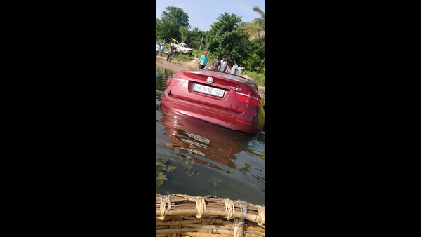 Man Drowns BMW car in Cauvery River at Nimishambha Temple