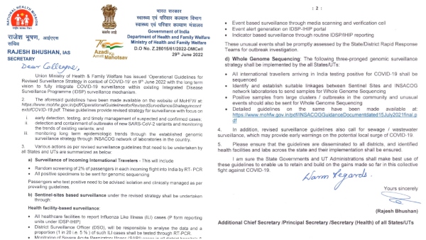 Union Health Secy write letter to States and UT on Covid-19 Revised Guidelines 