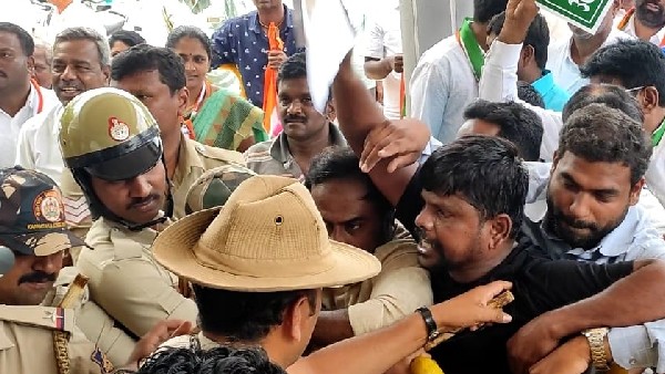 Congress Protest in Chitradurga Condemning ED Summons to Rahul Gandhi