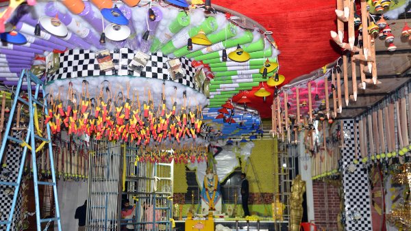 Special decoration using sports equipment Sai Baba Temple in JP Nagar Guru Purnima