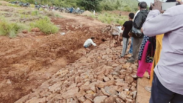 Stone Pitching Construction near Vani Vilas Dam for Water Going Smoothly