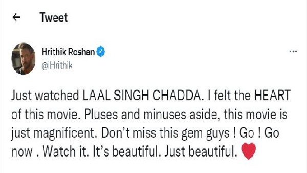 See what actor Hrithik Roshan said after watching Laal Singh Chaddha