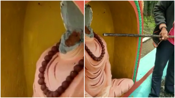Shivamurthy Muruga swamiji statue vandalized by youths in Holakere