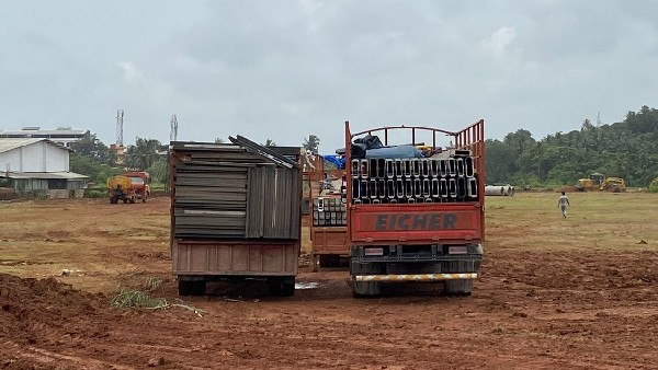 Preparation work start at the Goldfinch City ground in Koolur for welcoming PM Modi 