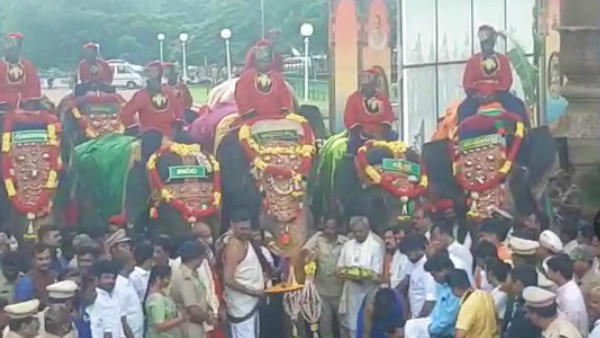 Dasara Elephants Arrived at Mysore Palace from Aranya Bhavan On Wednesday