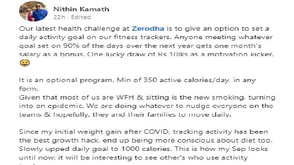 Zerodhas New Fitness Challenge For Employees: Offers ₹ 10 Lakh As Reward