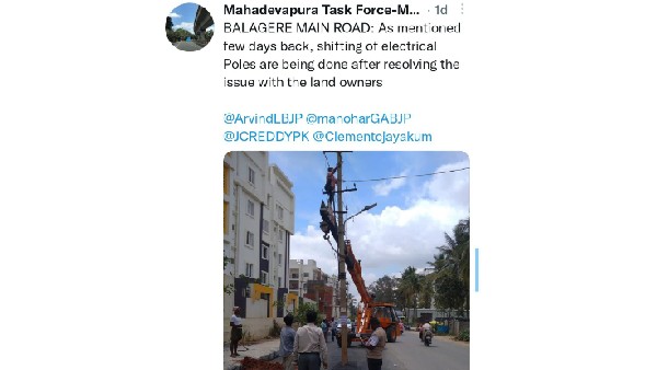 Electric pole clearance in middle of Balagere Main road at Mahadevpur Zone under BBMP 