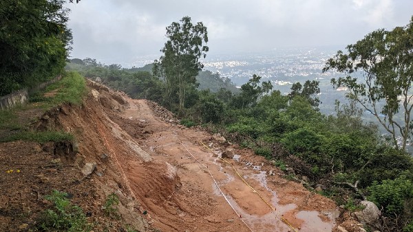 Mysore: Landslide Due To Heavy Rain At Chamundi Hills 