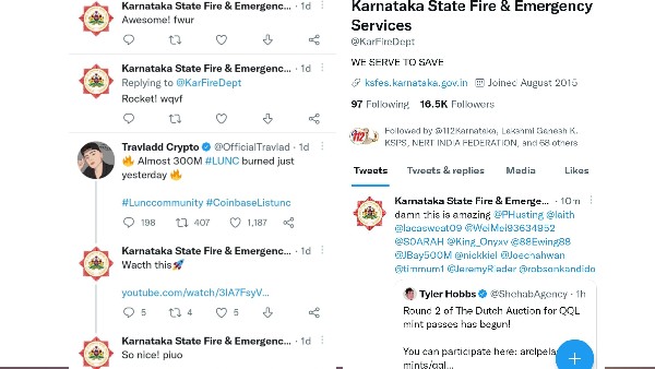 Karnataka Fire and Emergency Services Department Official Twitter account on hacked! 