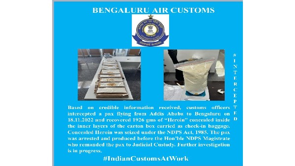 A Passenger Held With Drugs At KIA Bengaluru 