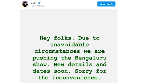 Comedian Vir Das show cancelled in Bengaluru amid Protest by Right wing group