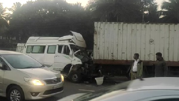 Canter Truck And Tempo Traveller Accident In Bengaluru-Mysuru Highway