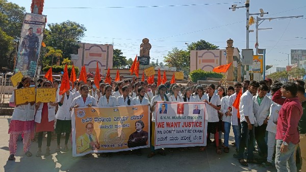 Decision to nursing reexamination: Protest in Davanagere