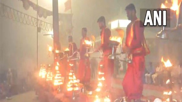 Ganga Aarti in Varanasi on the first day of New Year Ganga Aarti in Varanasi on the first day of New Year