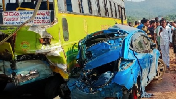 Ankola: Aaccident between car, KSRTC bus: Four persons death