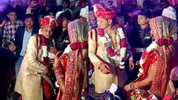 Someone burst the cracker before putting the garland, in this time groom was shocked: Video