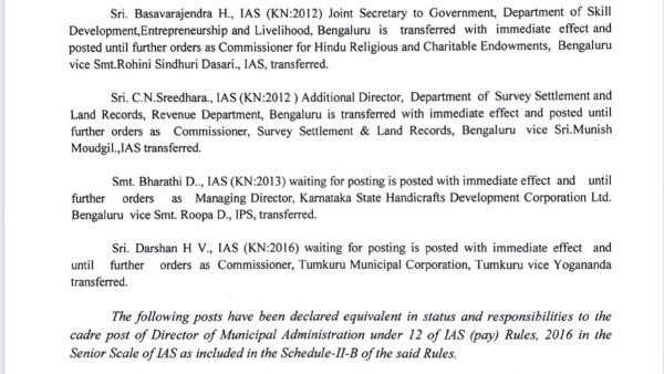 Karnataka Government Transfer Rohini Sindhuri And D Roopa Karnataka Government Transfer Rohini Sindhuri And D Roopa