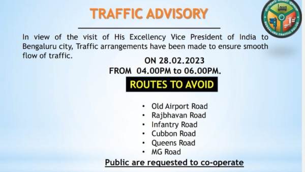 Traffic Restrictions Issued for Vice President Jagdeep Dhankhars visit to Bengaluru on February 28